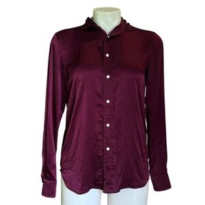 Polo Ralph Lauren Silk Button Down Long Sleeve Blouse Sz 0 Burgundy Quiet Luxury